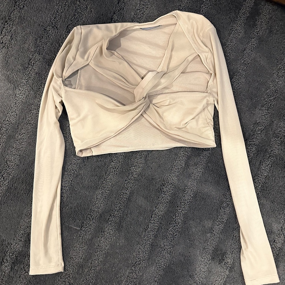 White Fox Laid Back Mesh Long Sleeve Crop Top